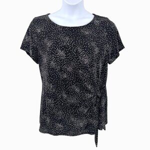 MSK WOMEN SILVER GLITTER SHORT SLEEVE TIE SIDE TOP - 1X